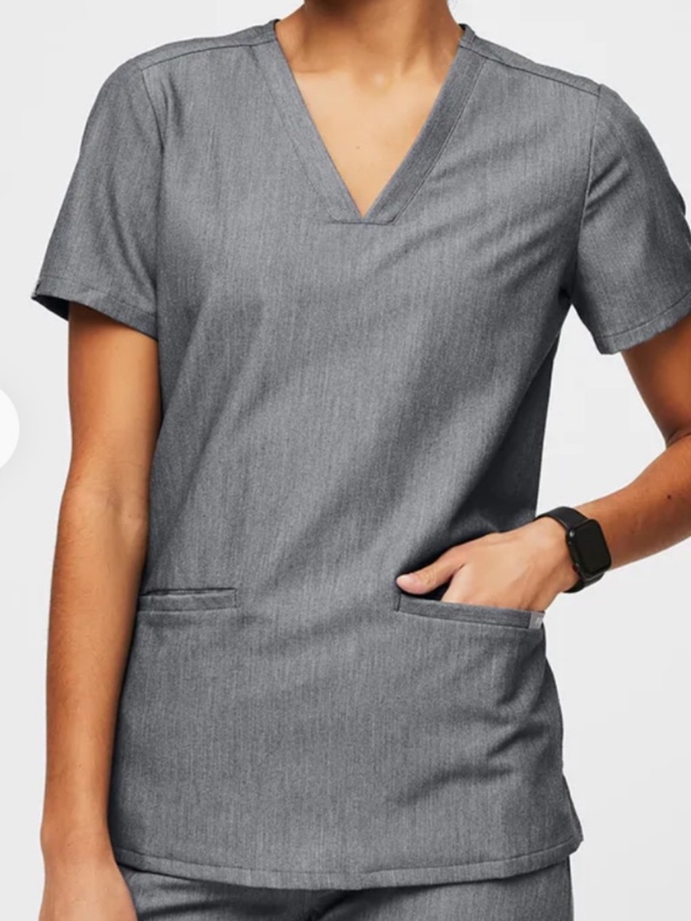 Figs Sz Small Women's Short Sleeve V-Neck Scrub Top in Charcoal Gray